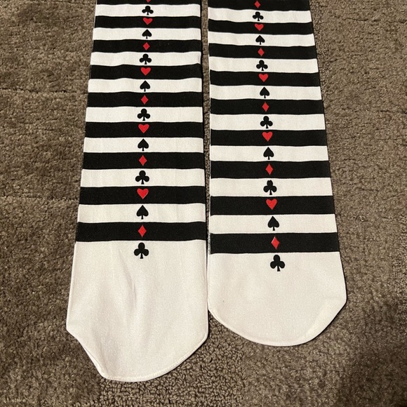 Black & White Striped Card Suits Tights-Socks Knee-High Alice Halloween Goth - Picture 8 of 9